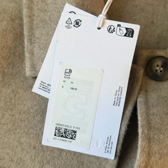 & Other Stories Light Beige Wool-Blend Pea Coat - Picture 3 of 5